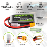 2 x OVONIC 3S LiPo Battery 11.1V 2200mAh Short 120C with XT60 Plug & Lipo Voltage Checker for RC Airplane Helicopter Quad Sport Planes Scale Aircraft